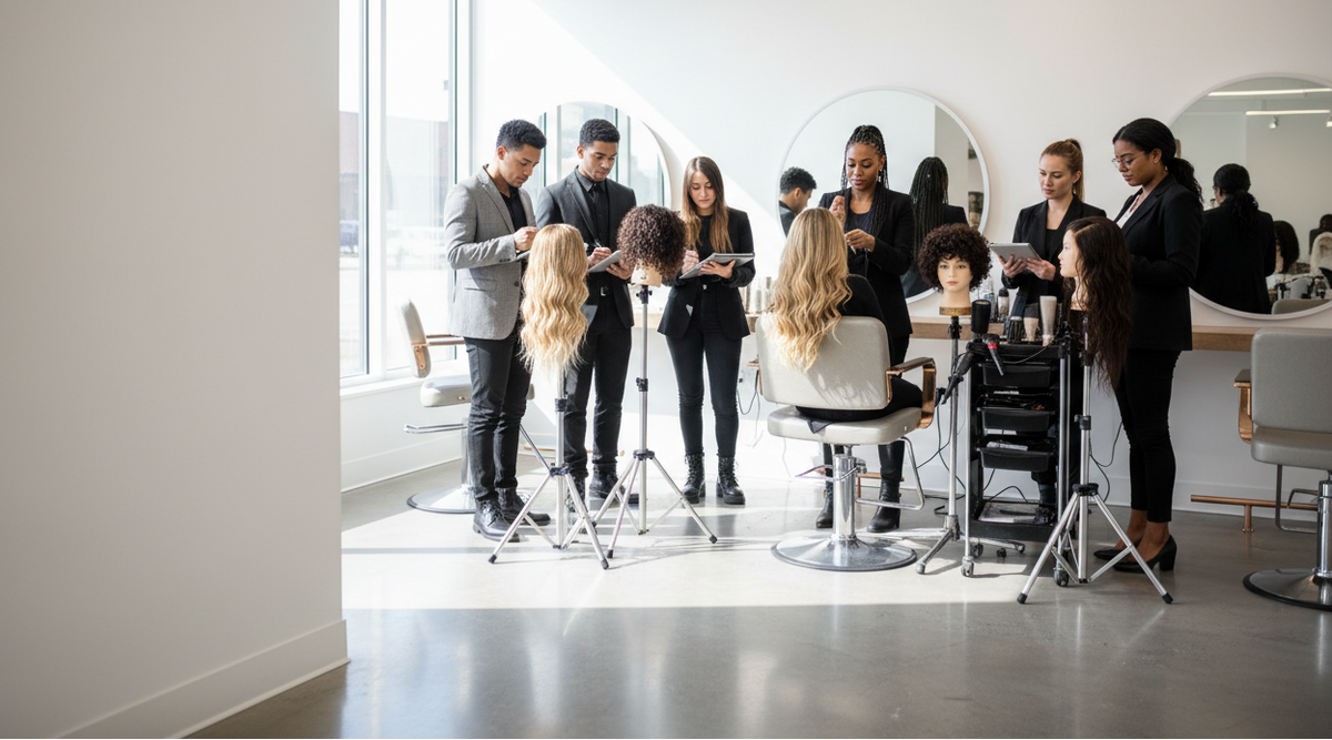 A group of stylists taking a course in alternative hair