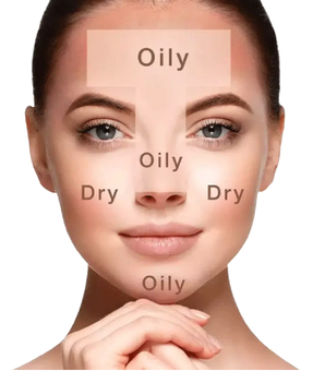 Image of a womans face showing oily or dry place reference.